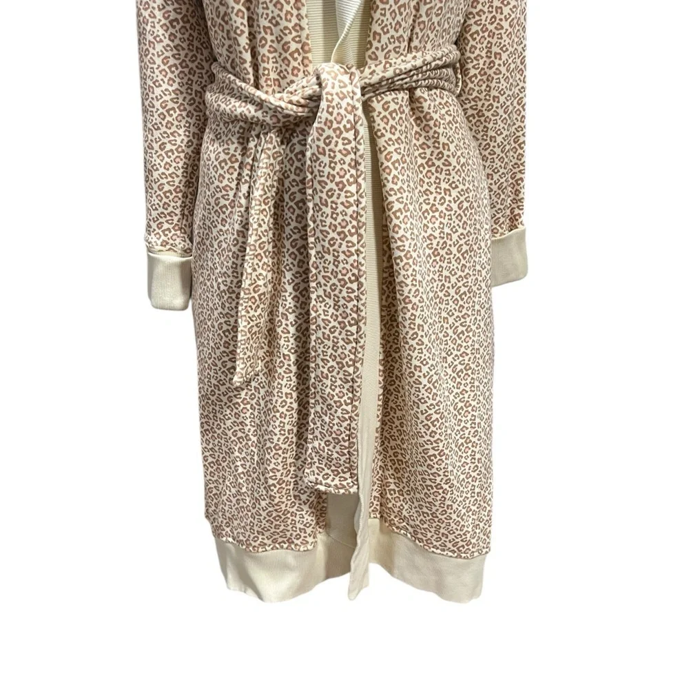 UGG Karoline Fleece Cream and Tan Leopard Print Robe Size Small